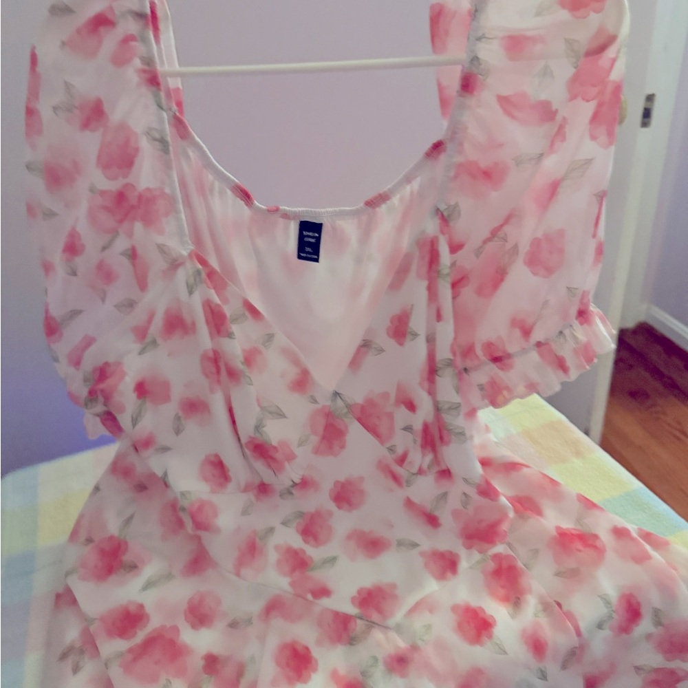 New Pink Curve Floral High Low Dress
